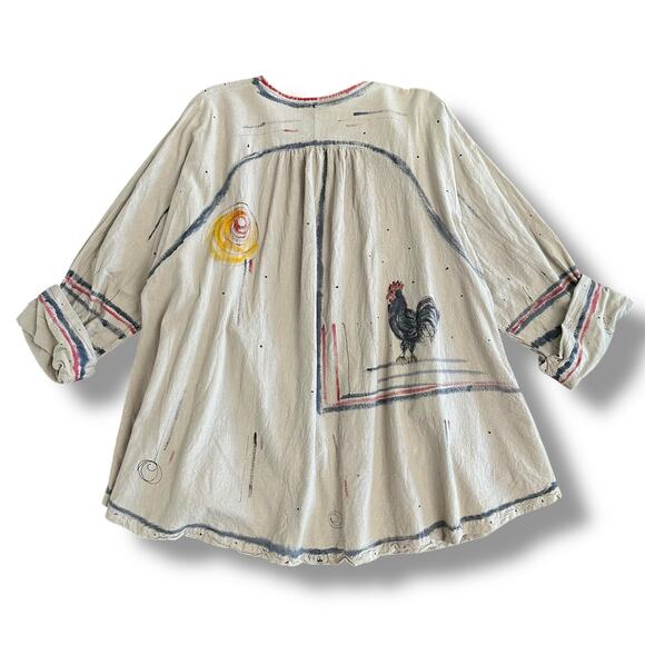 Handmade Kay Campbell Art-to-Wear Linen Jacket OOAK Rooster Size Free/L Fit - Picture 5 of 8